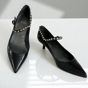 STUART WEITZMAN GOLD STUD KITTEN HEEL BLACK PUMPS SIZE 8M
